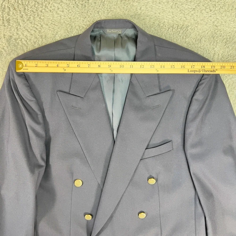 Vintage Burberrys Blazer Mens 46 Blue Wool Double Breasted Gold Button Made USA